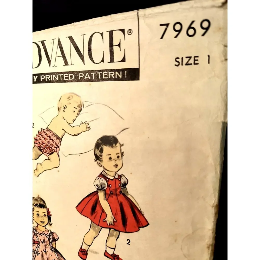 1975.  Vintage Advance Pattern Co. NY. 7969 Toddler Dress Bloomers Panties Sz 1
